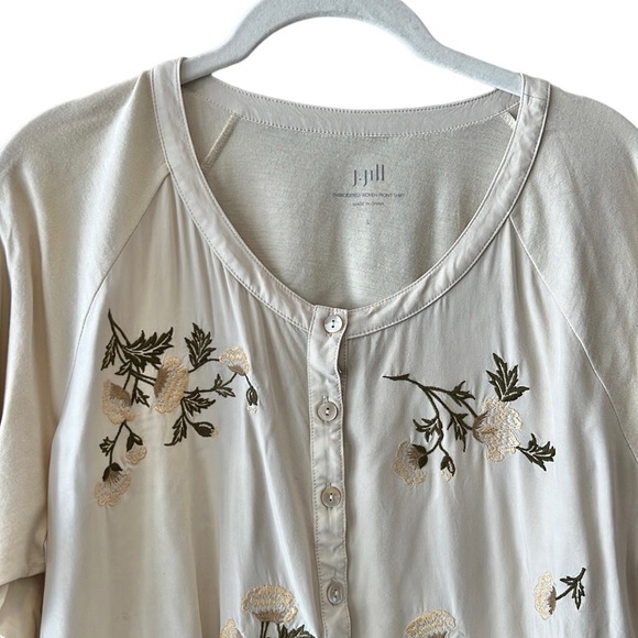 J Jill Embroidered Woven Front Shirt Women's Large Cream Floral - Picture 3 of 8